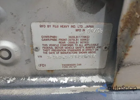 2007 Subaru Impreza 2.5I from USA, damaged, VIN JF1GD61657H506532